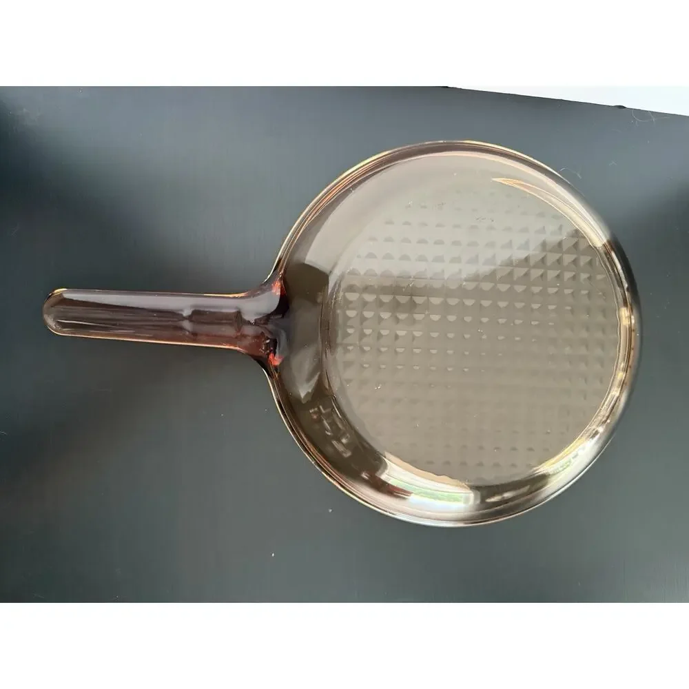 Vintage Corning Visions France Amber 10” Waffle Bottom Glass Fry Pan Skillet